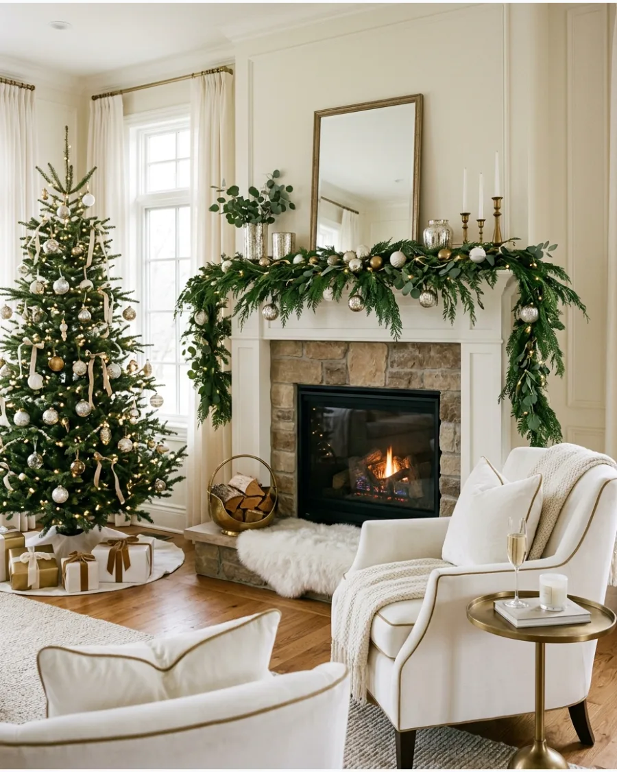 20. White and Gold Quiet Luxury Christmas Room