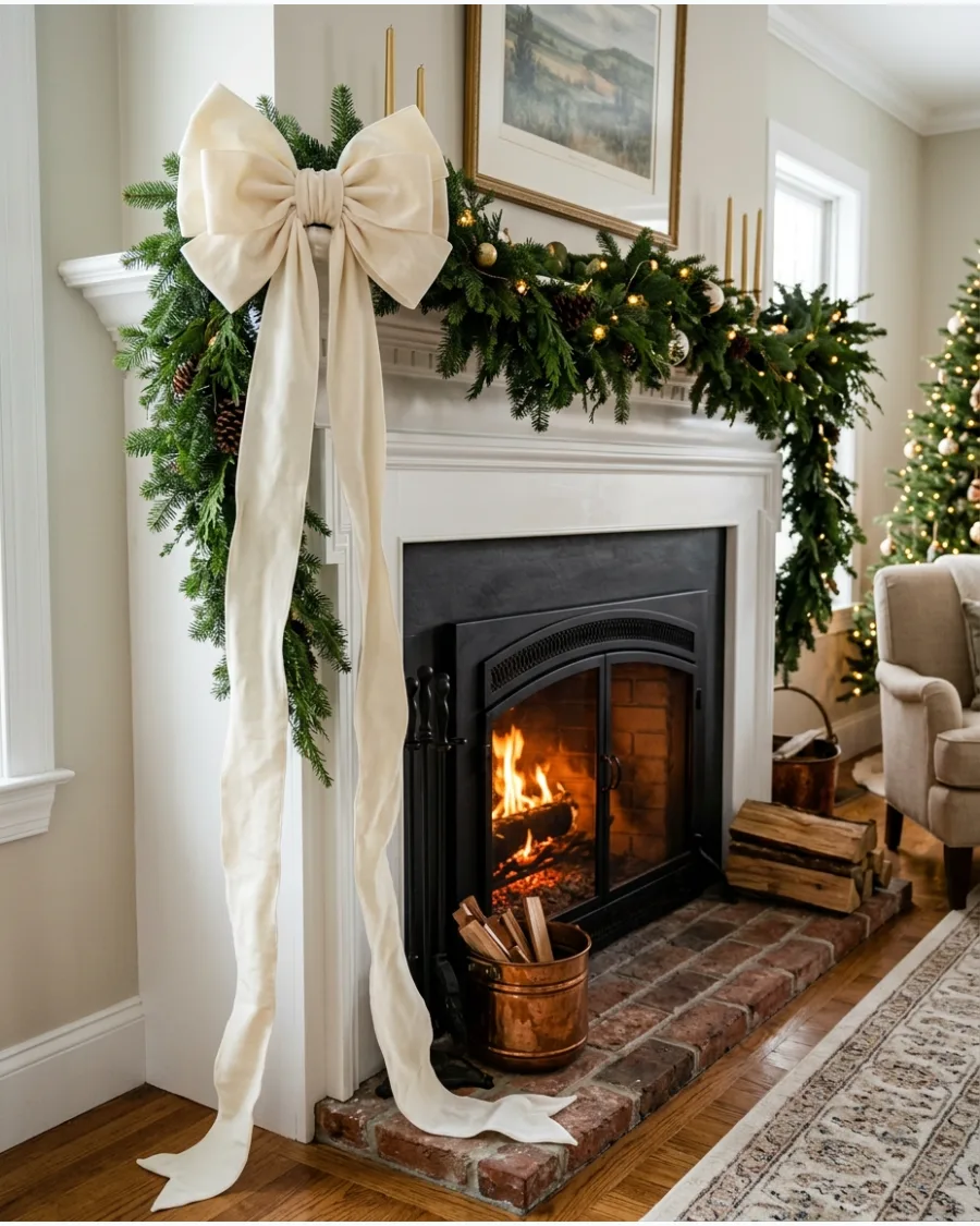 29. White and Gold Mantel With Oversized Bow