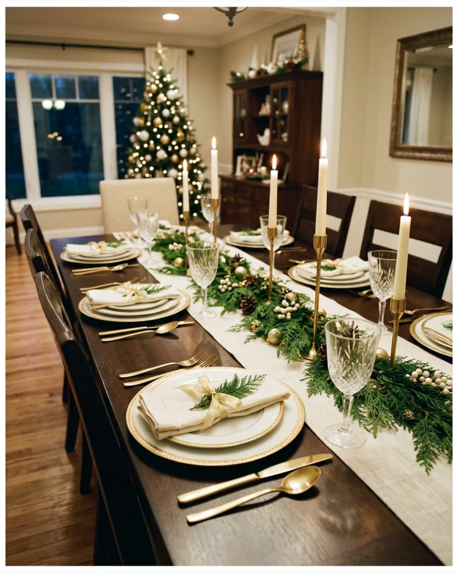 31. Elegant White and Gold Christmas Tablescape