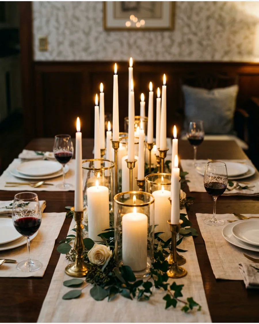 35. White and Gold Candlelit Dining Table