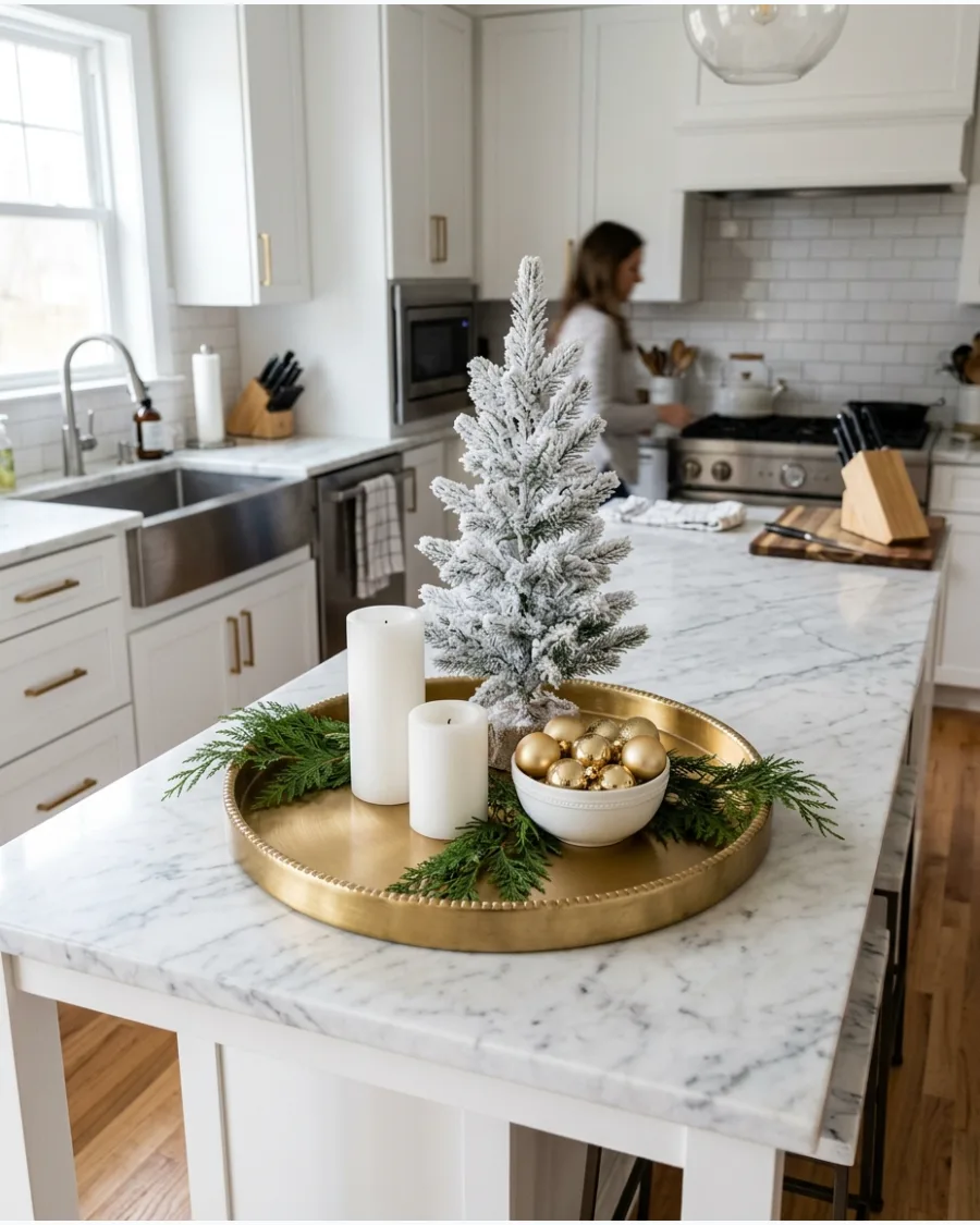 37. White and Gold Kitchen Island Centerpiece