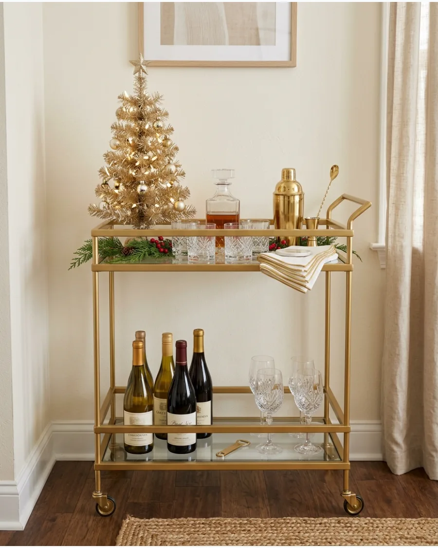 38. White and Gold Christmas Bar Cart