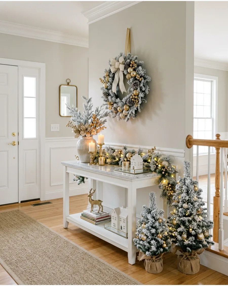 41. White and Gold Christmas Entryway