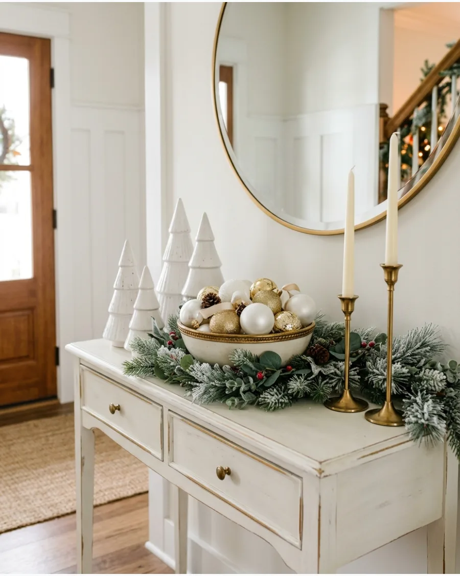 42. White and Gold Christmas Console Table