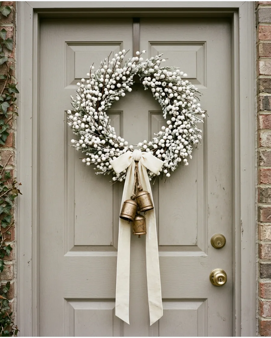 44. White Wreath With Gold Bells