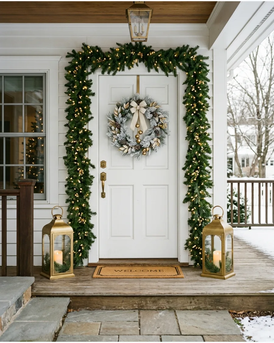45. White and Gold Christmas Front Door