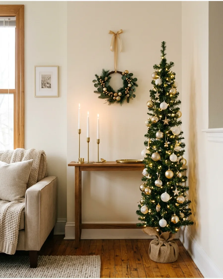 48. White and Gold Christmas Decor for Small Spaces