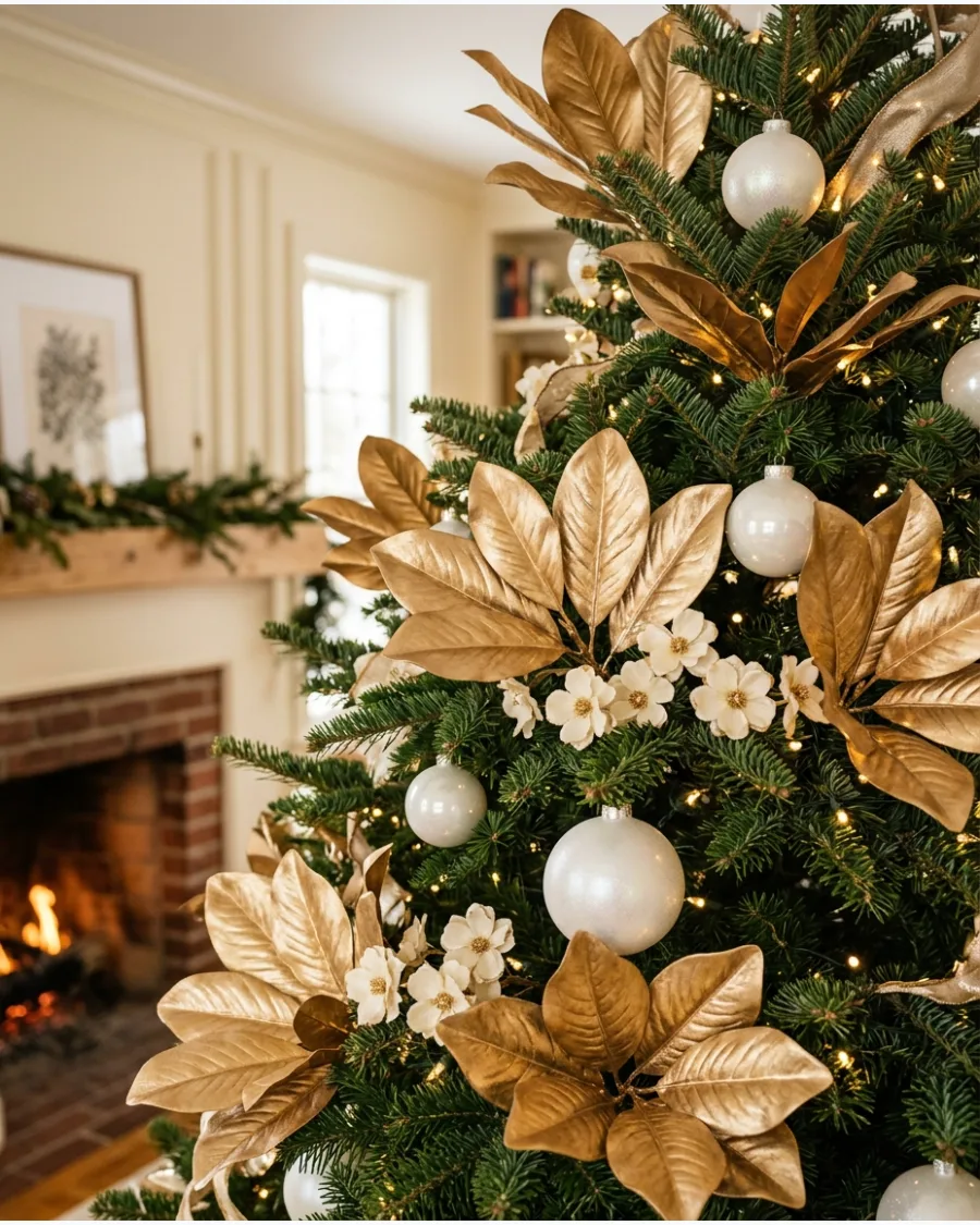 8. Gold Magnolia Leaf Christmas Tree