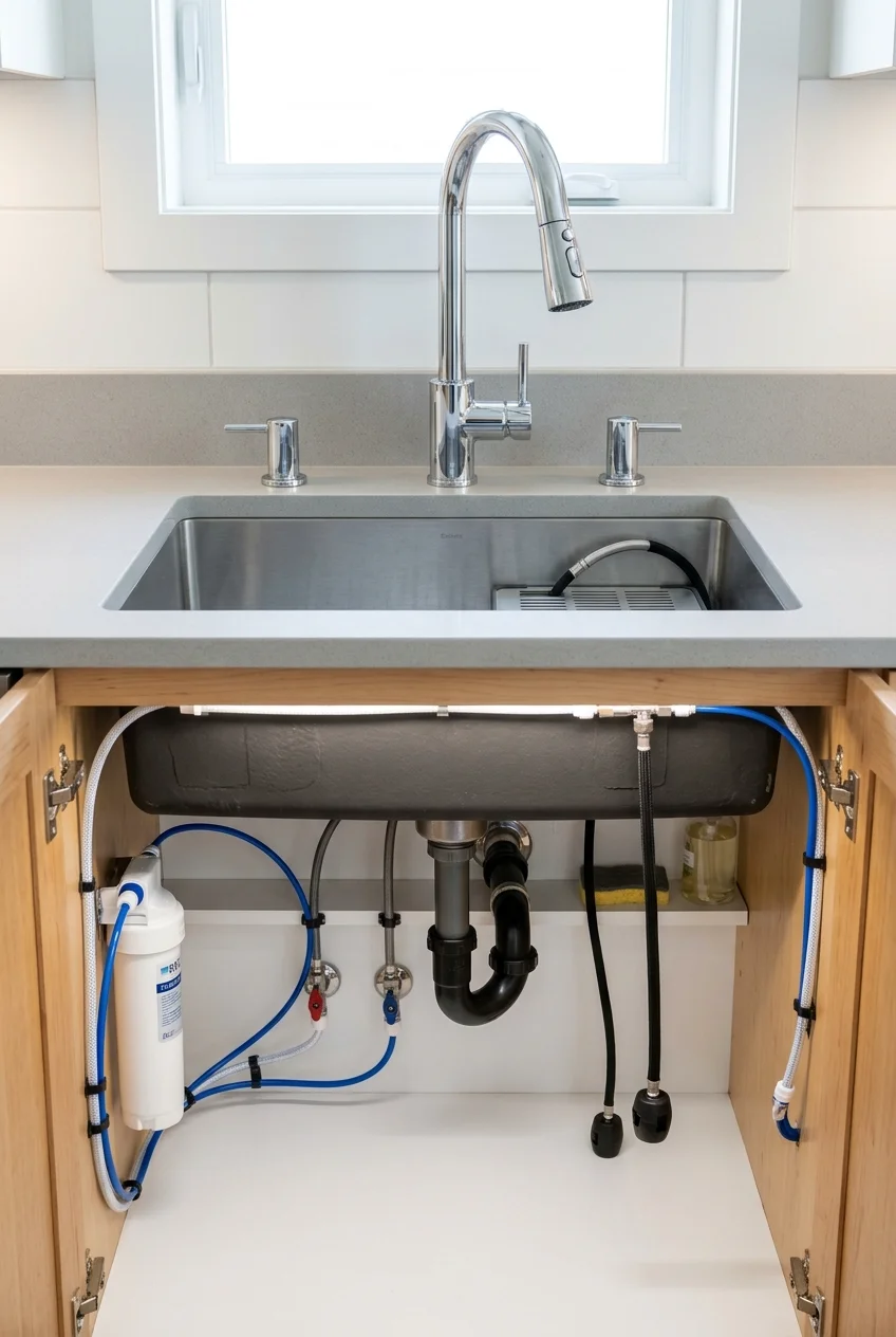 Integrated filtration faucet with an accessible under-sink filter cartridge