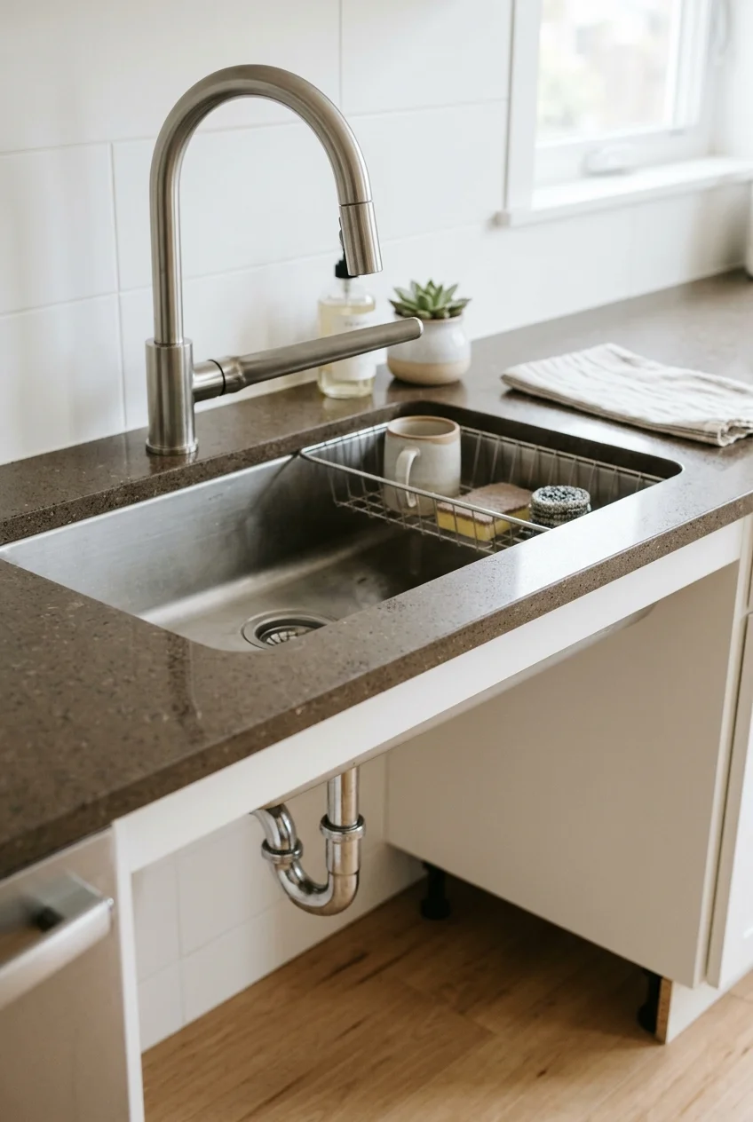 Kitchen faucet with long lever control positioned for easier reach