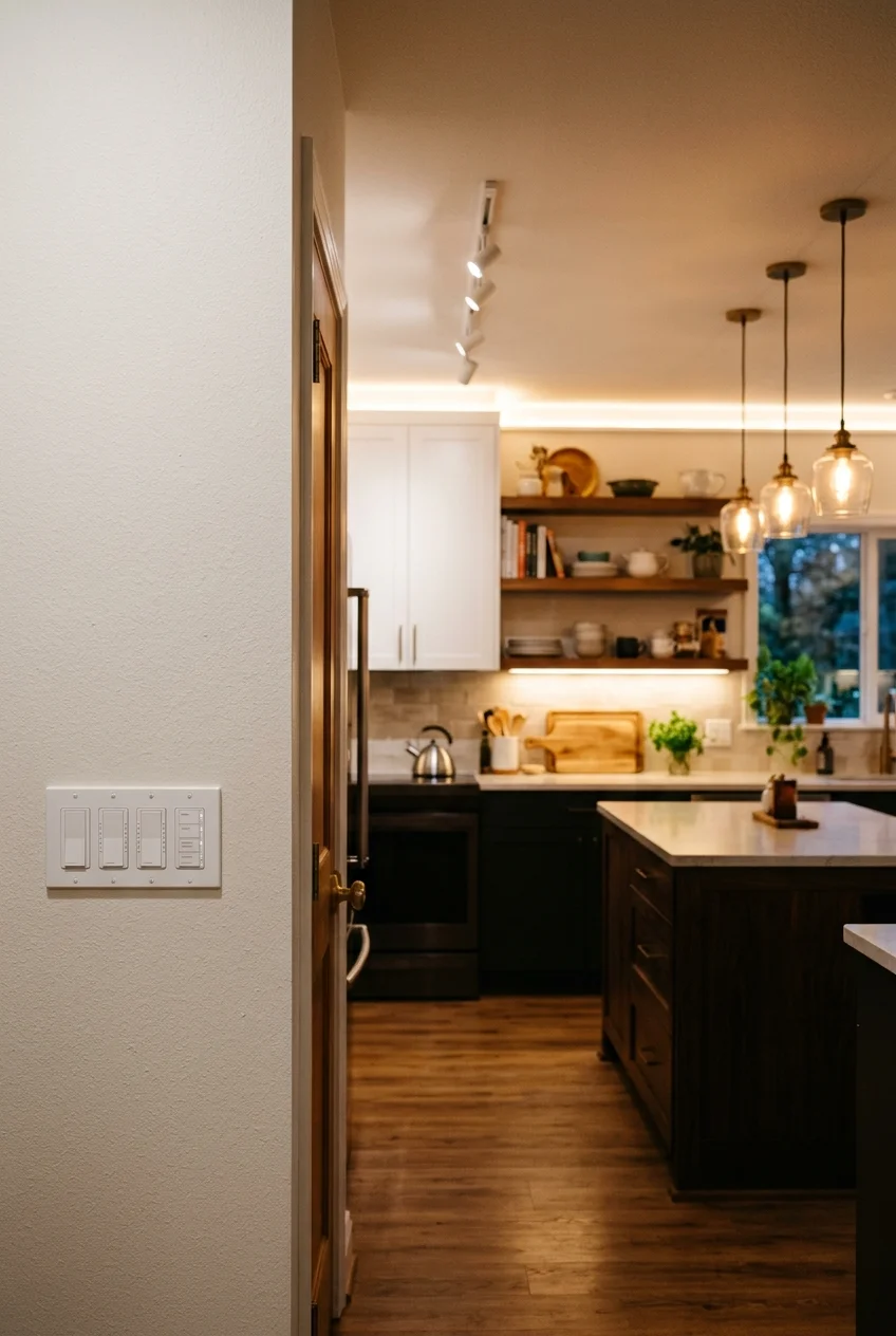 Separate wall controls for kitchen lighting layers