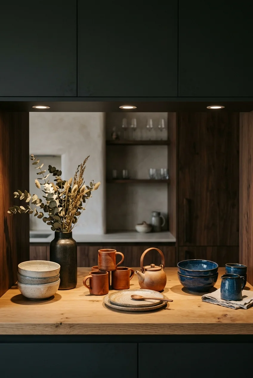 Puck lights creating intentional pools on a counter