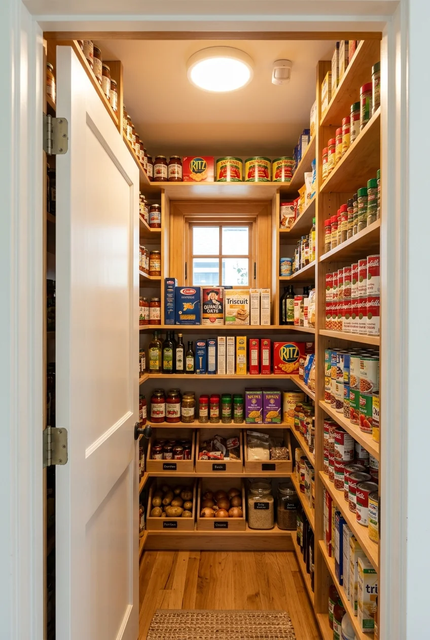 Automatically illuminated pantry shelves