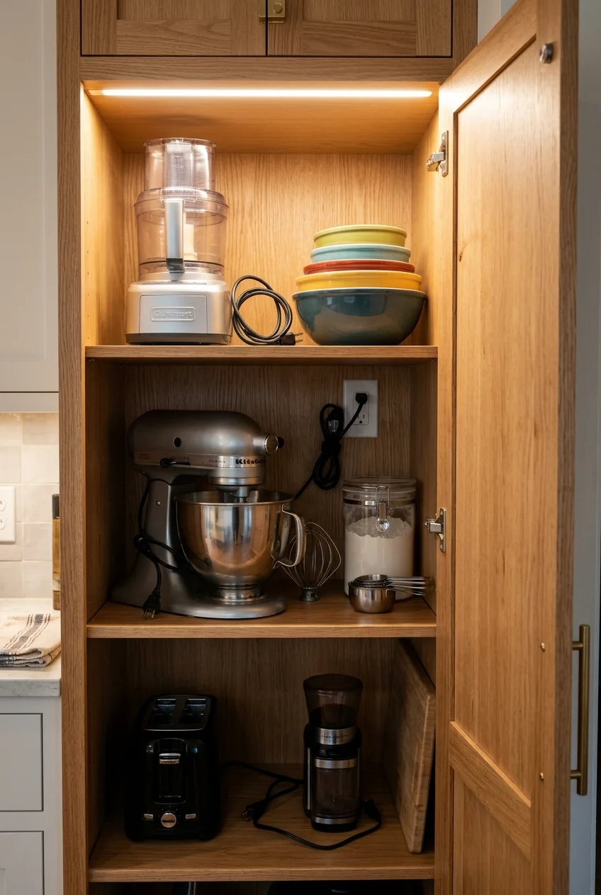 Door-triggered light inside a deep appliance cabinet