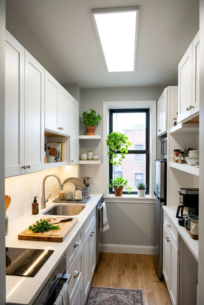 Flush-mount and under-cabinet lighting in a tiny kitchen