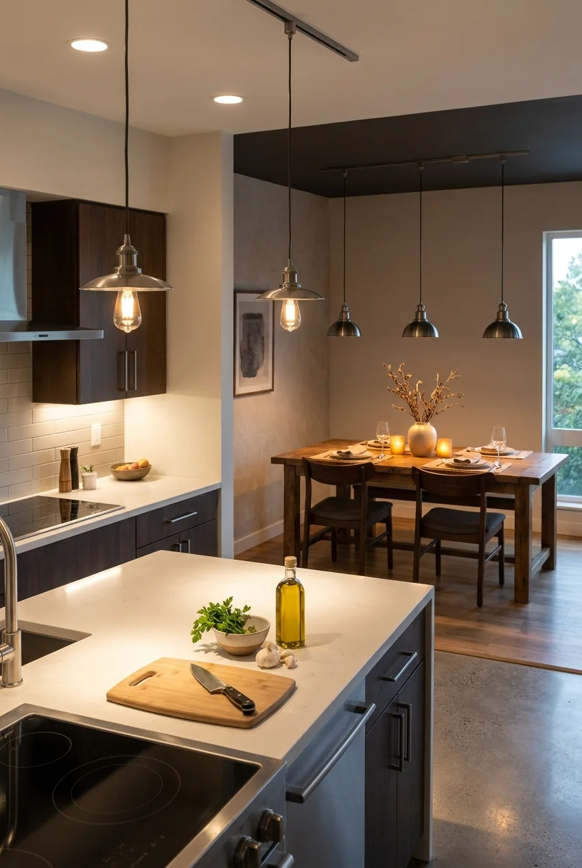 Tunable-white lighting supporting kitchen work and dining
