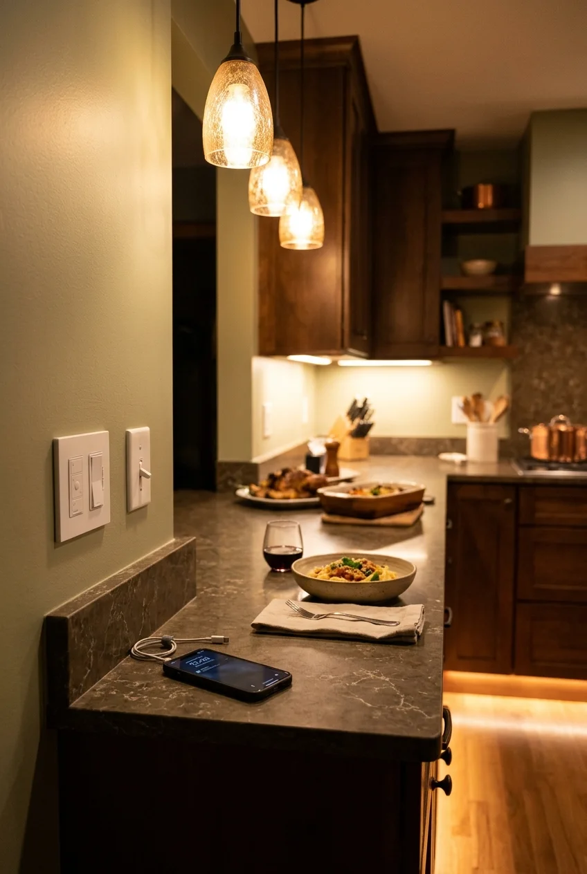 Smart kitchen lighting scene combining several layers