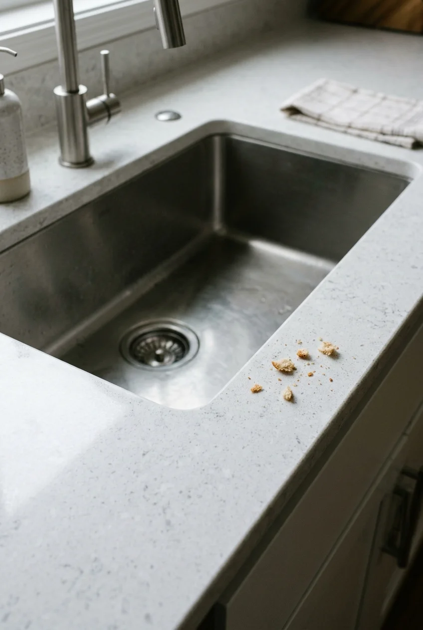 Undermount sink with a clean flush counter reveal