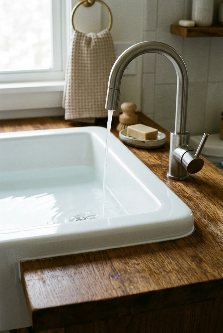 Ceramic sink with a slightly raised glazed edge