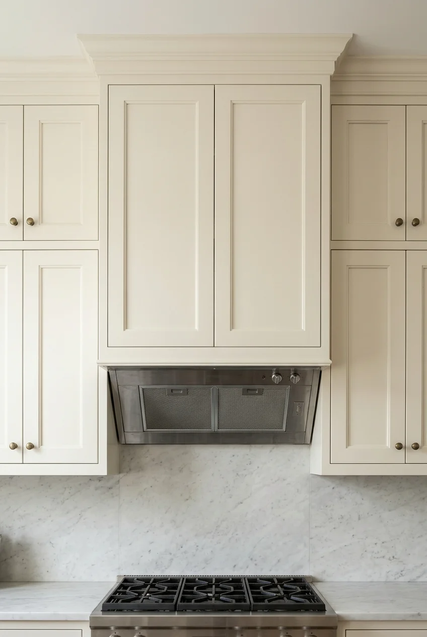 Built-in hood concealed in a cabinet-matching box.