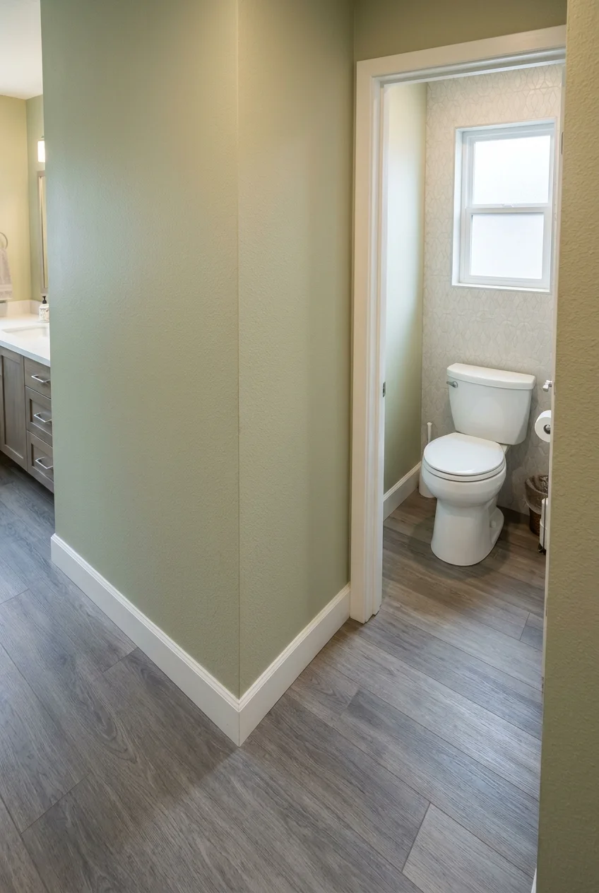 Offset entrance hiding a toilet around a short return wall