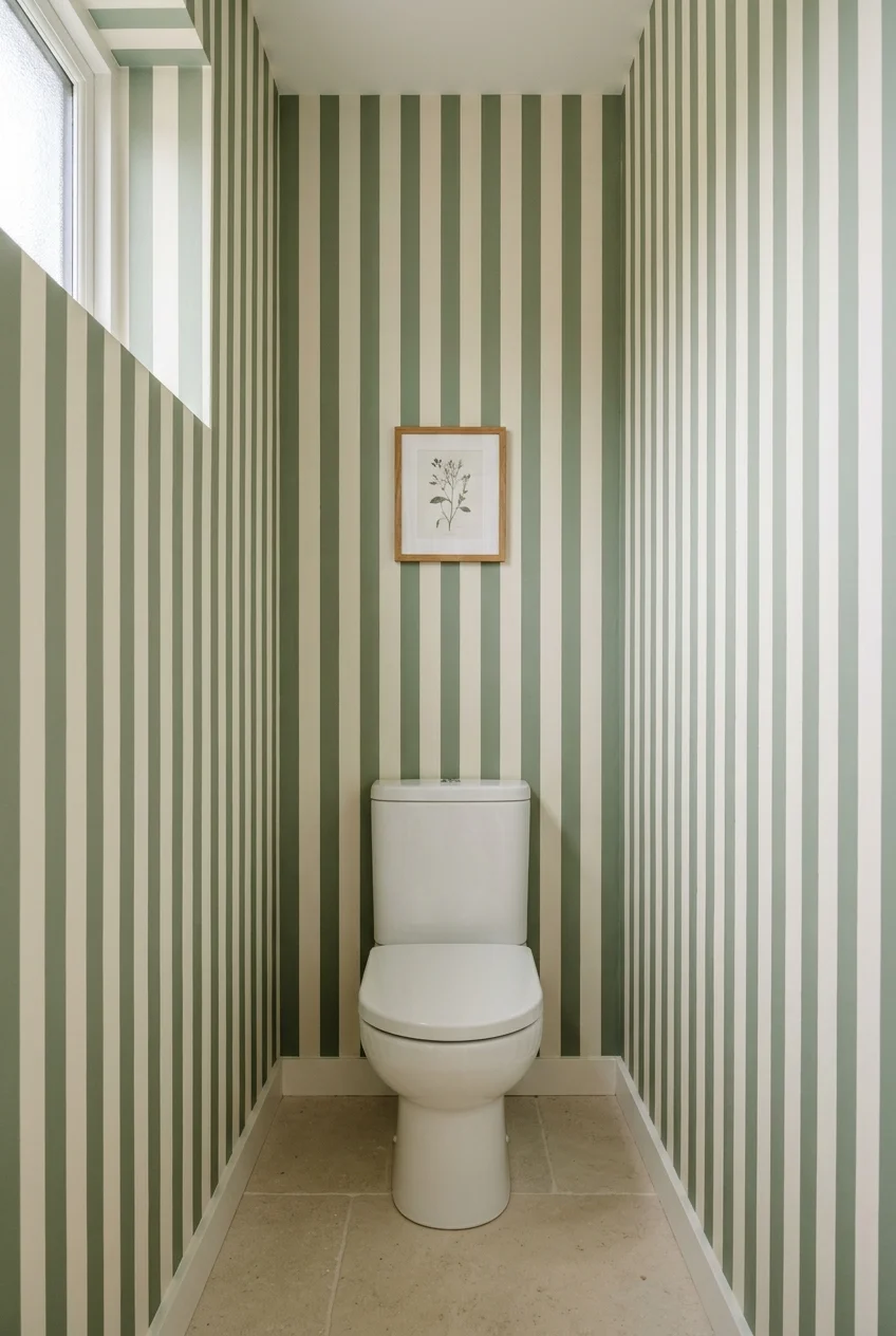 Vertical striped walls emphasizing water closet height
