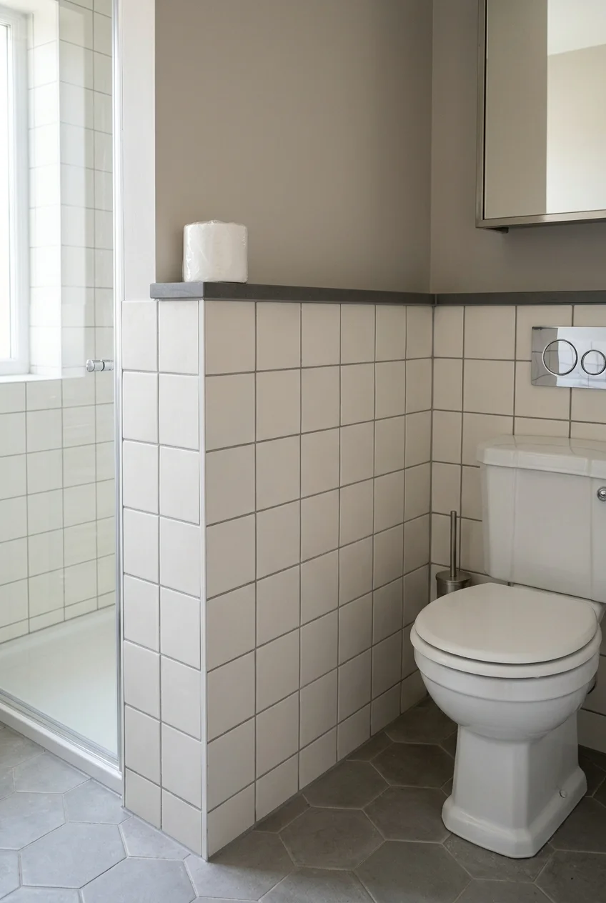 Tiled half wall with a narrow storage ledge