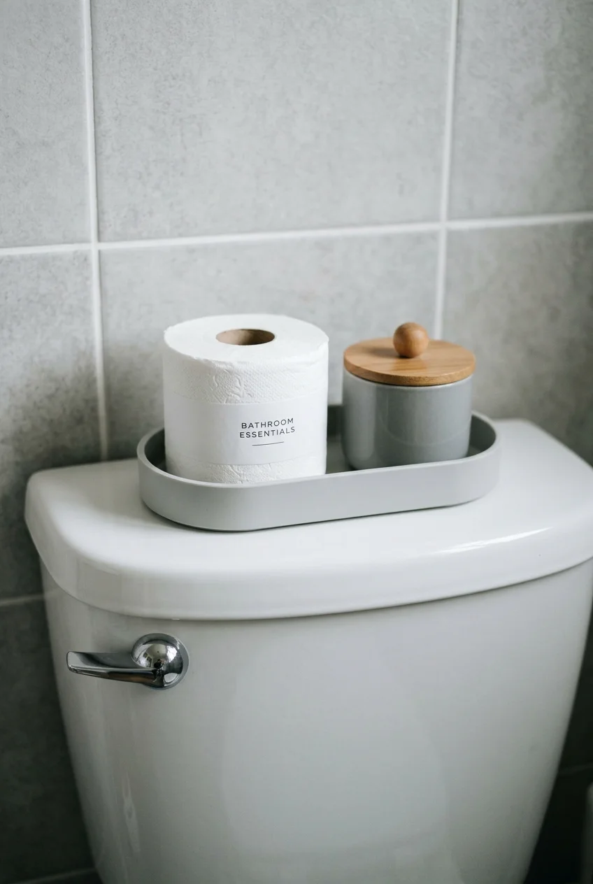 Small organized tray on a toilet tank