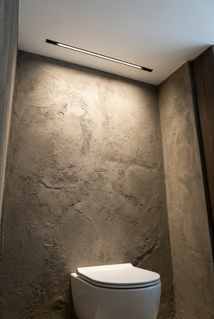 Wall-wash lighting on a textured water closet wall