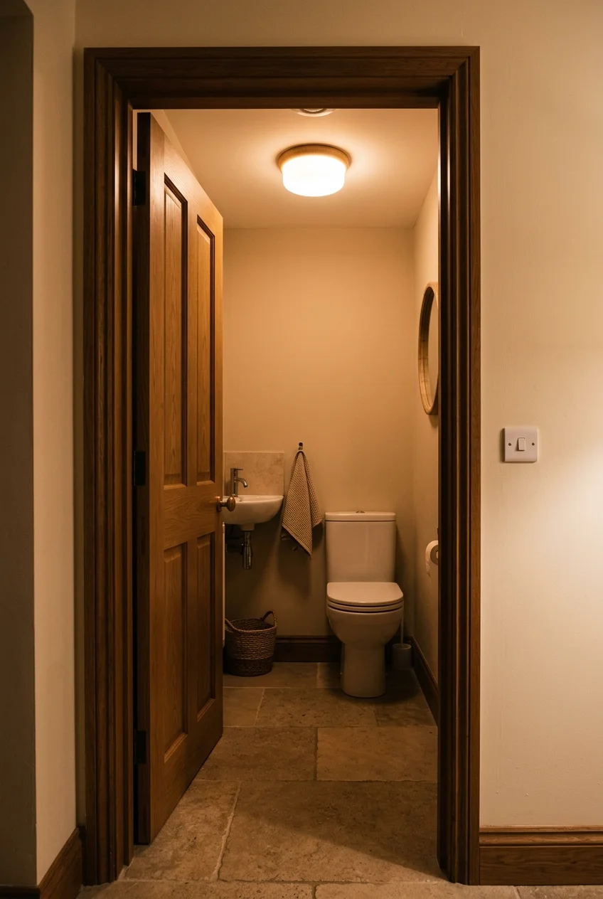 Dimmed ceiling light in a water closet