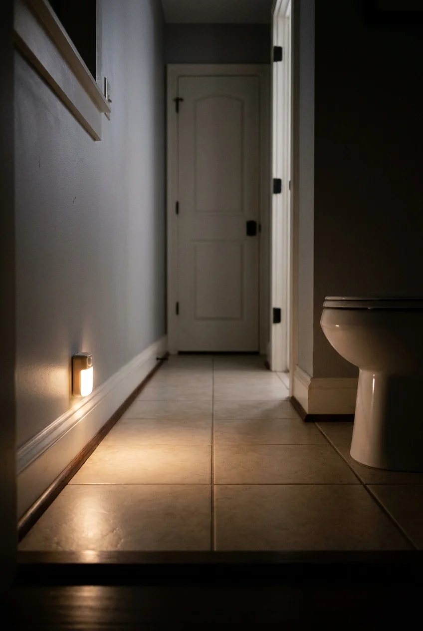 Low motion-sensor night light in a water closet