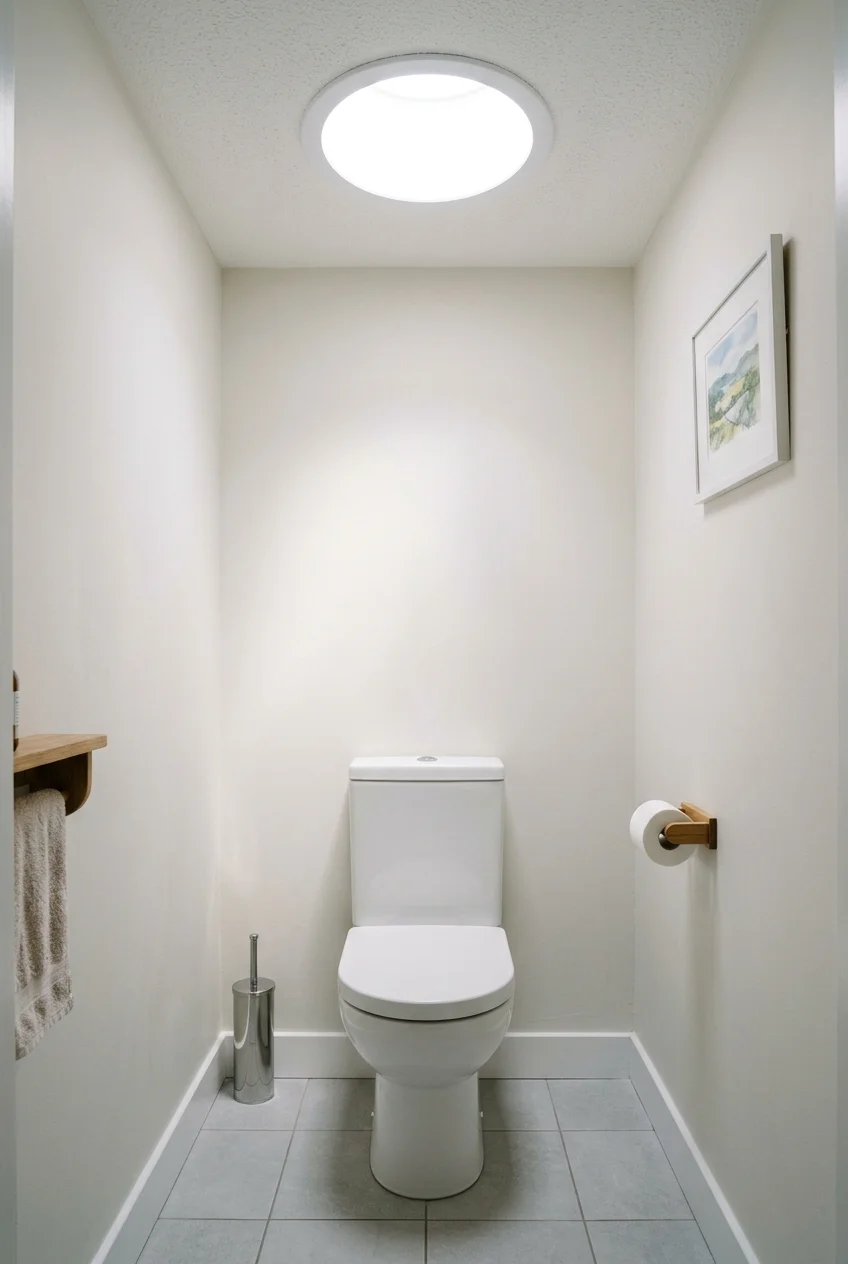 Solar tube bringing daylight into a windowless water closet
