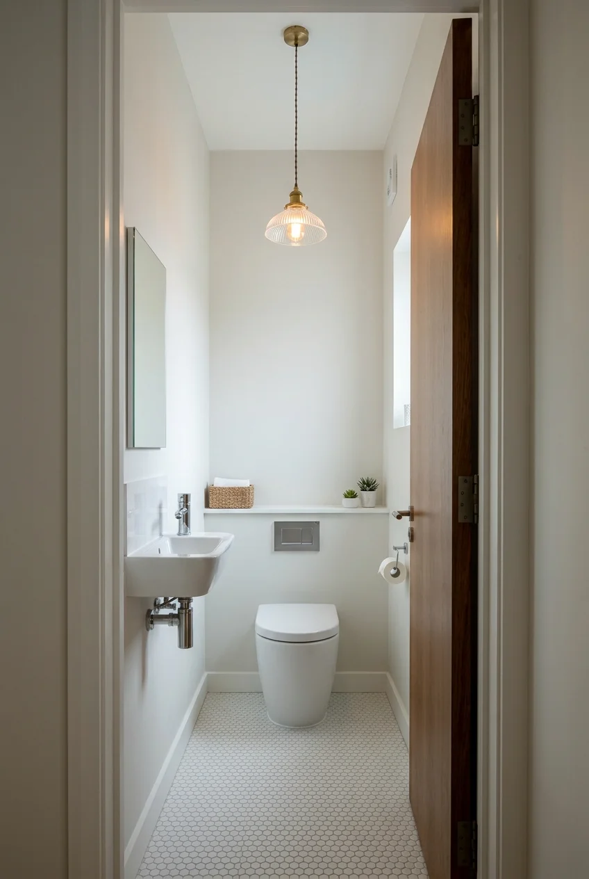 Small pendant light in a tall water closet