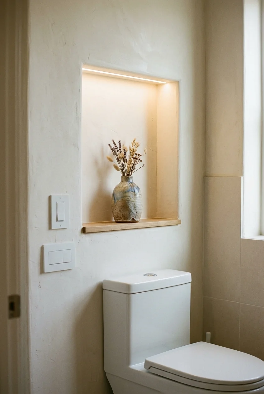 Softly lit recessed niche in a water closet
