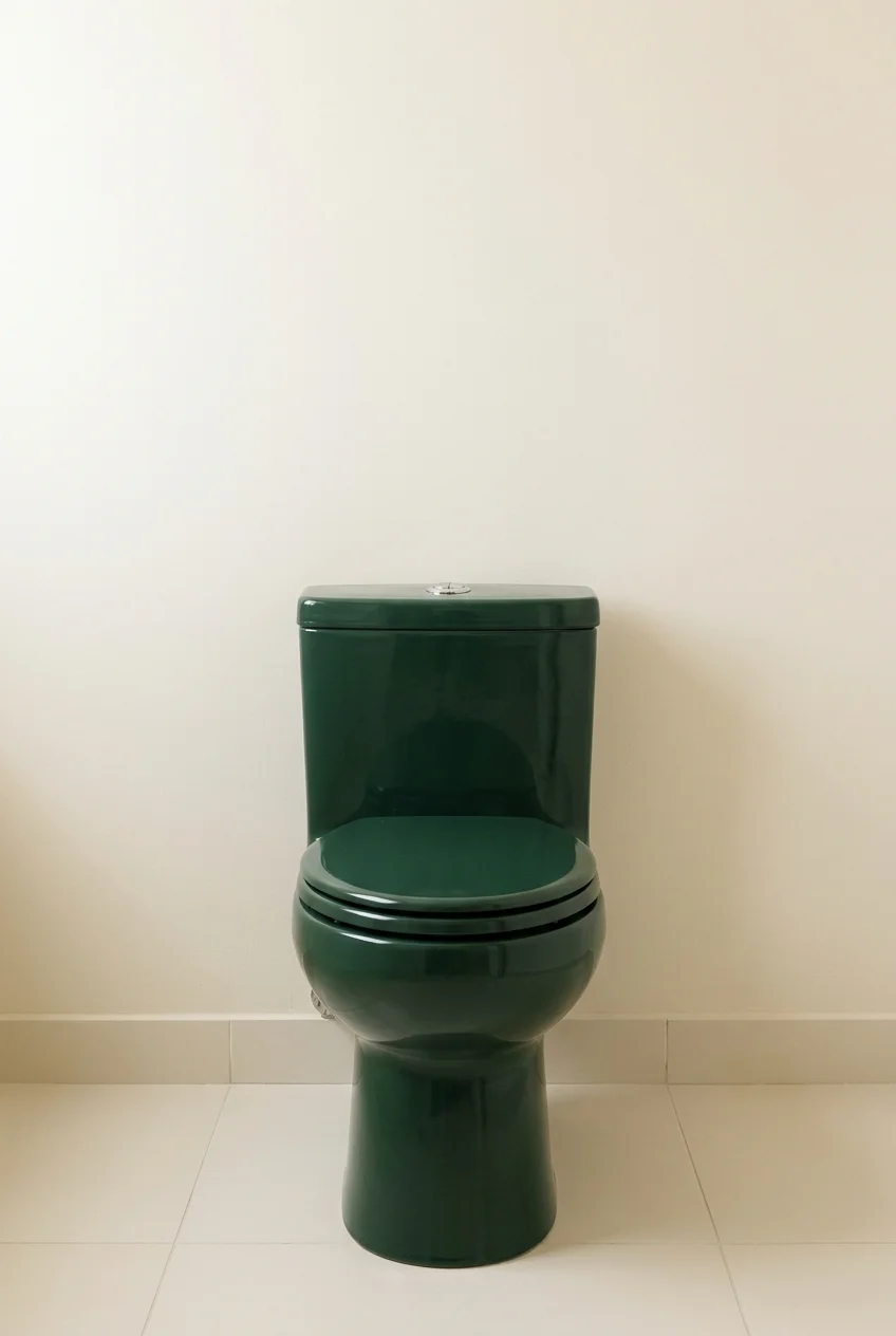 Deep green toilet as a water closet focal point