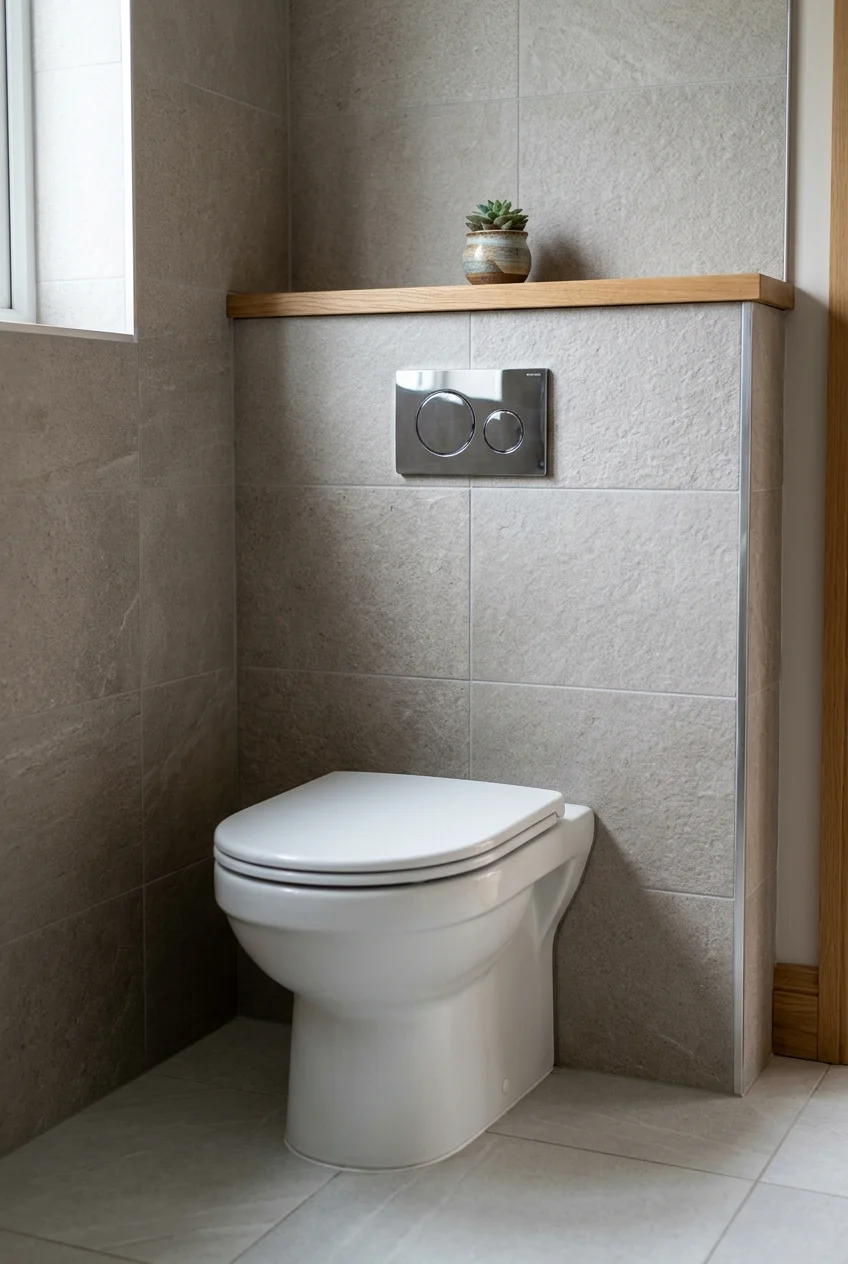 Concealed cistern wall with a shallow ledge