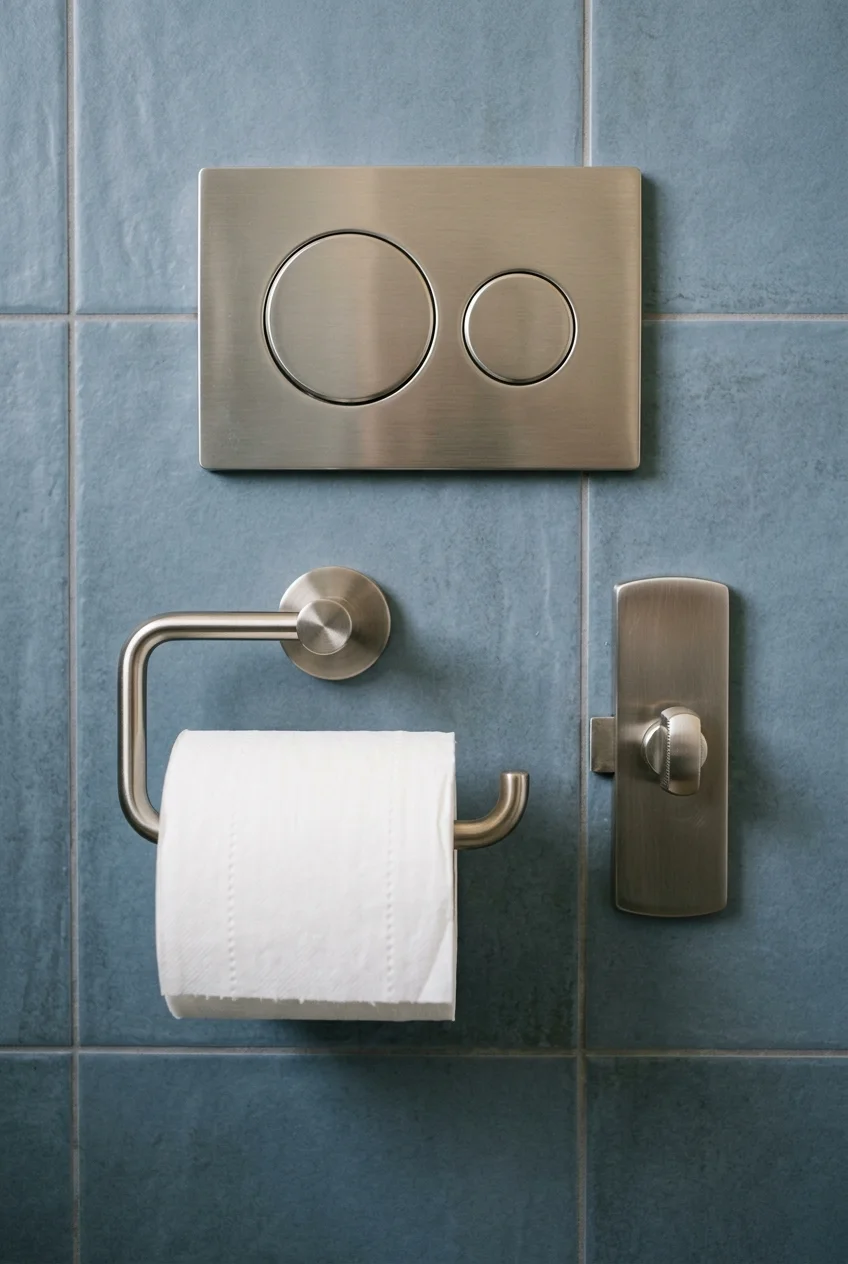 Coordinated flush plate and water closet hardware