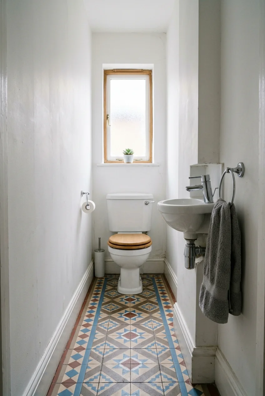 Corner hand-washing basin inside a water closet