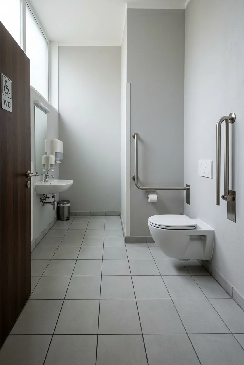 Water closet with generous clear floor space