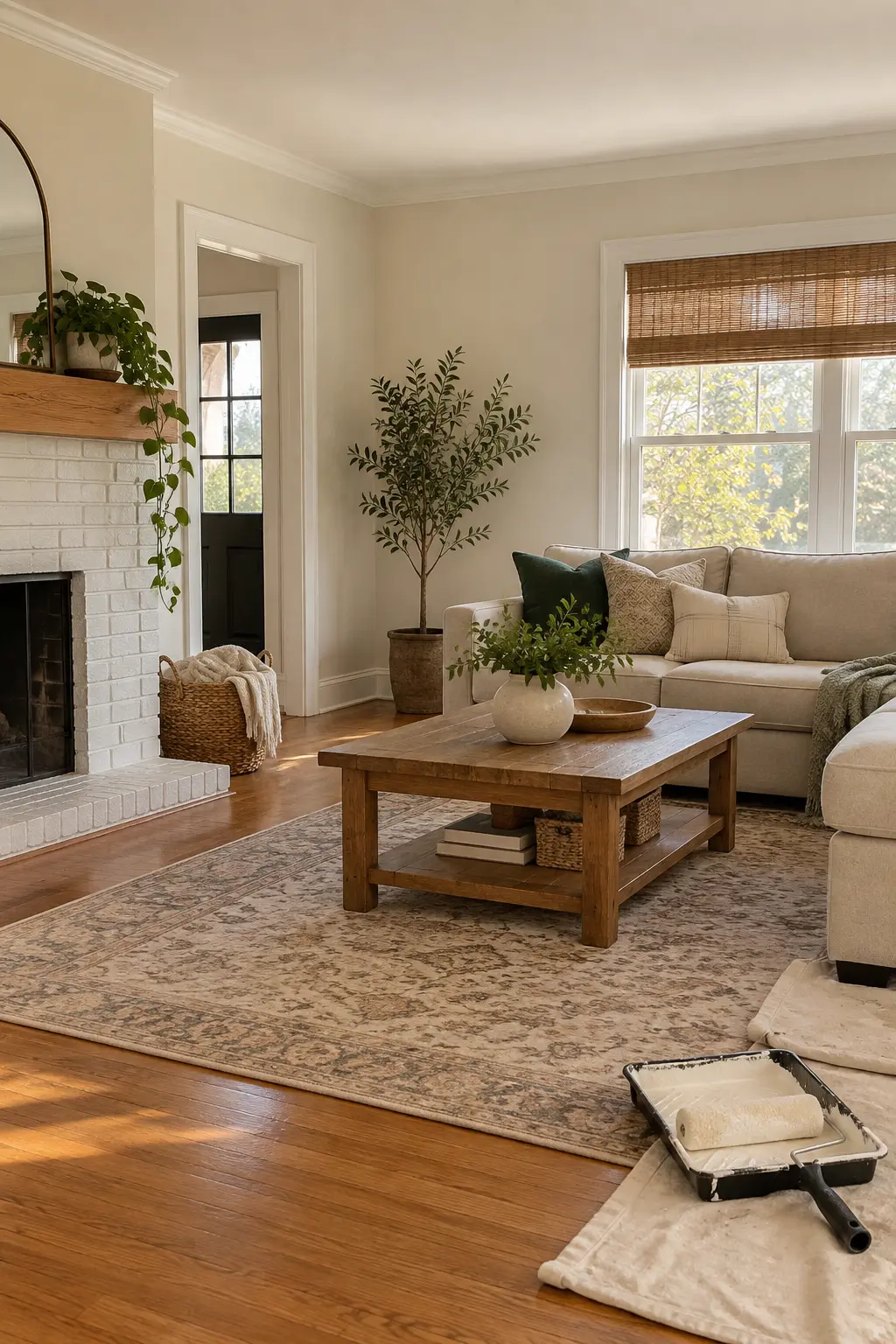 Paint the Walls a Warm Neutral in a realistic budget-friendly living room