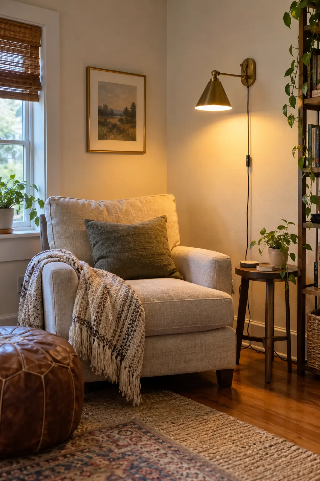 Install a Plug-In Wall Sconce in a realistic budget-friendly living room