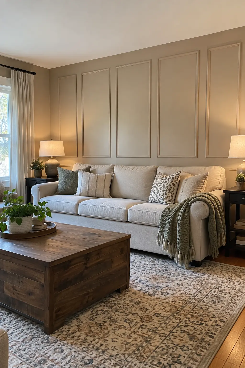 Create a Picture-Frame Molding Accent Wall in a realistic budget-friendly living room