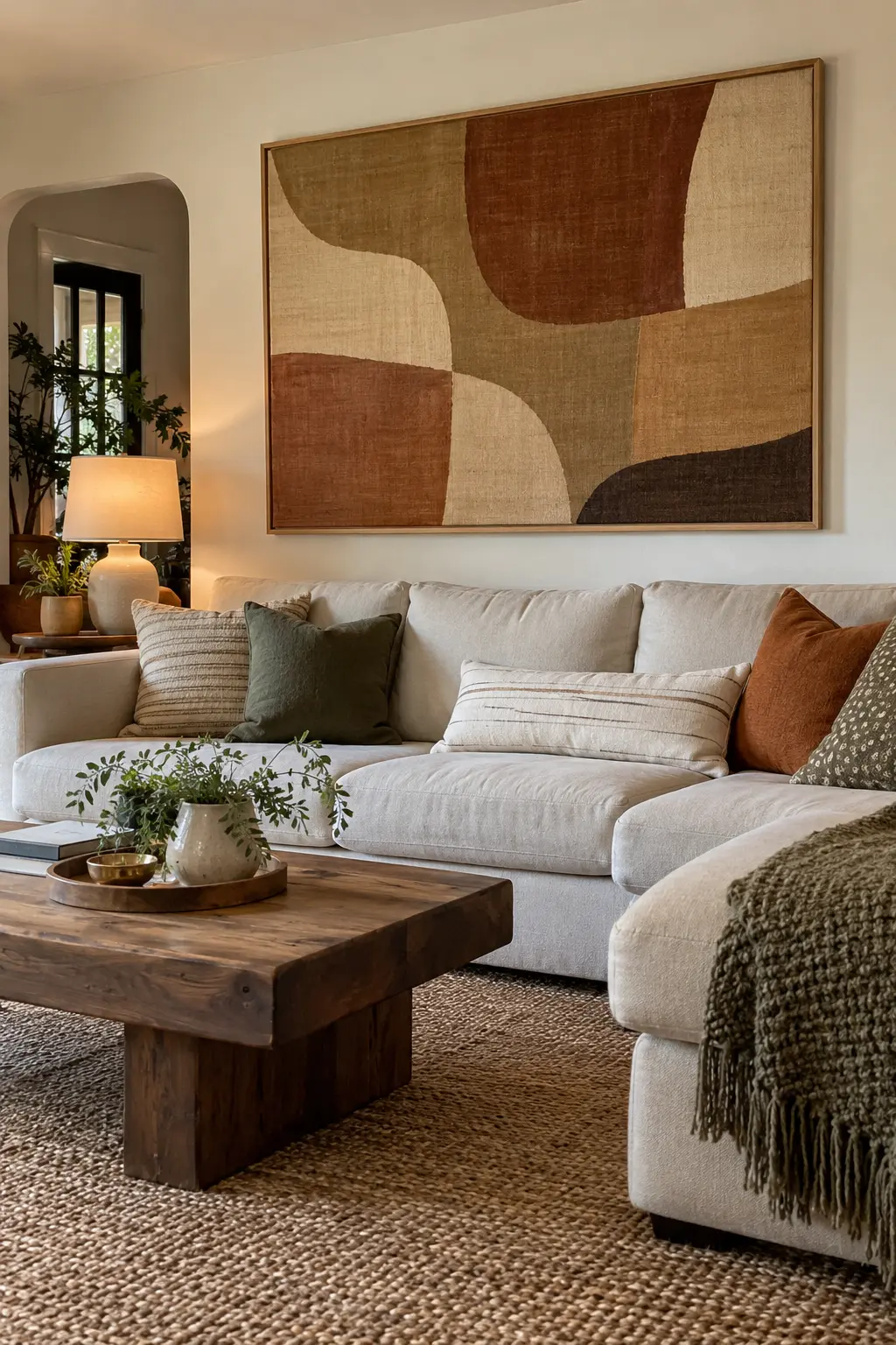 Make Oversized Art From Fabric in a realistic budget-friendly living room