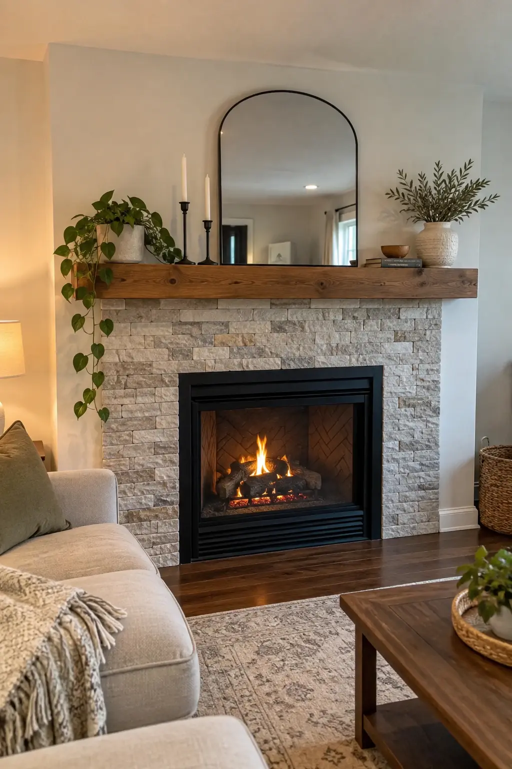 Build a Low-Cost Fireplace Mantel Shelf in a realistic budget-friendly living room