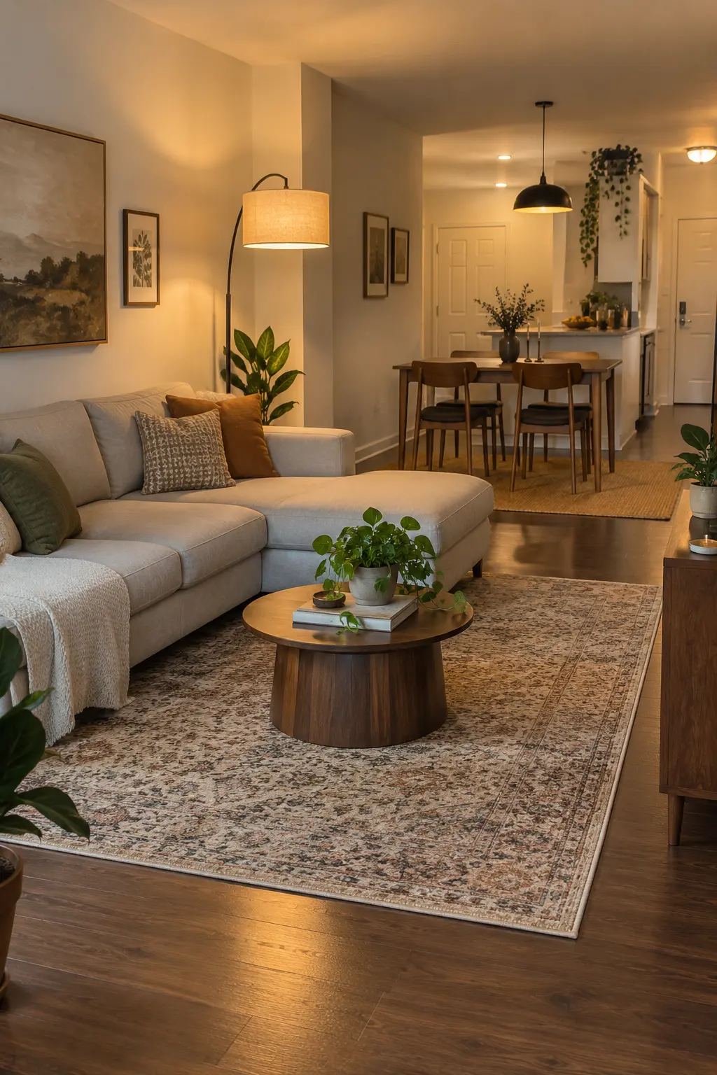 Divide an Open Room With a Rug and Lamp in a realistic budget-friendly living room