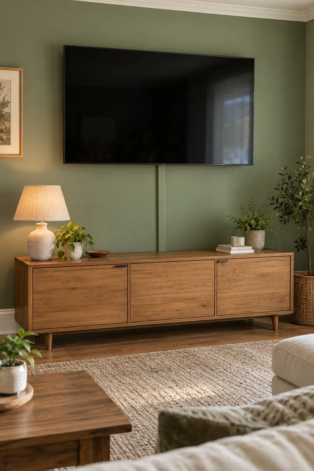 Hide Cords in a Paintable Raceway in a realistic budget-friendly living room