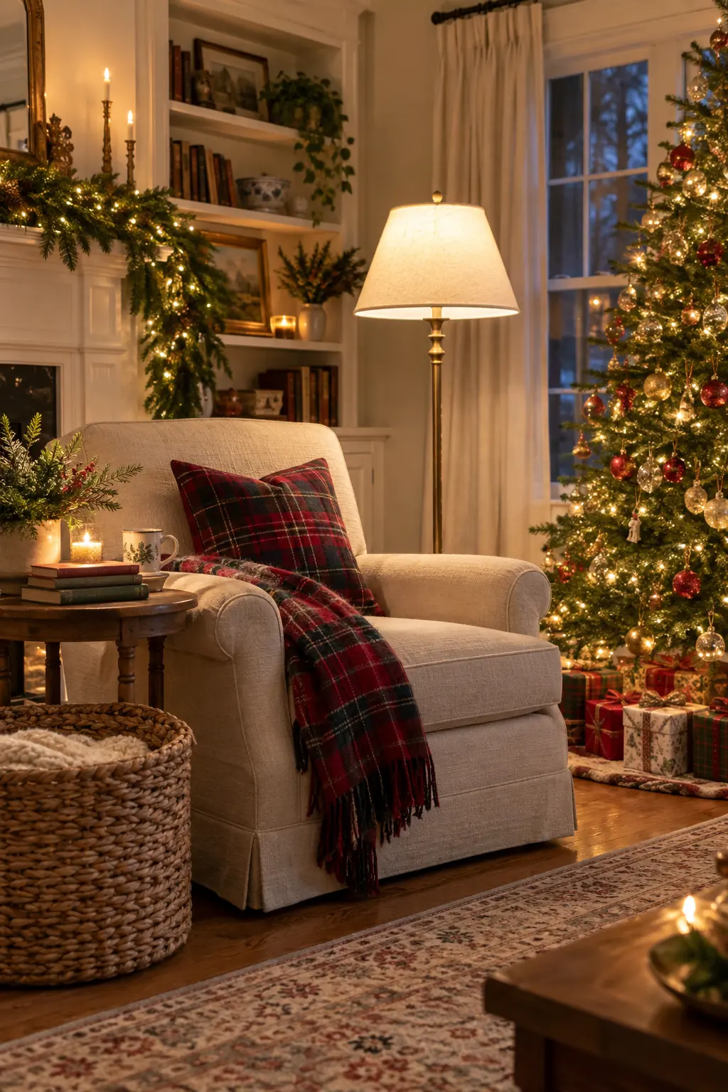 Create a Tree-Side Reading Corner in a warm Nancy Meyers-inspired Christmas home