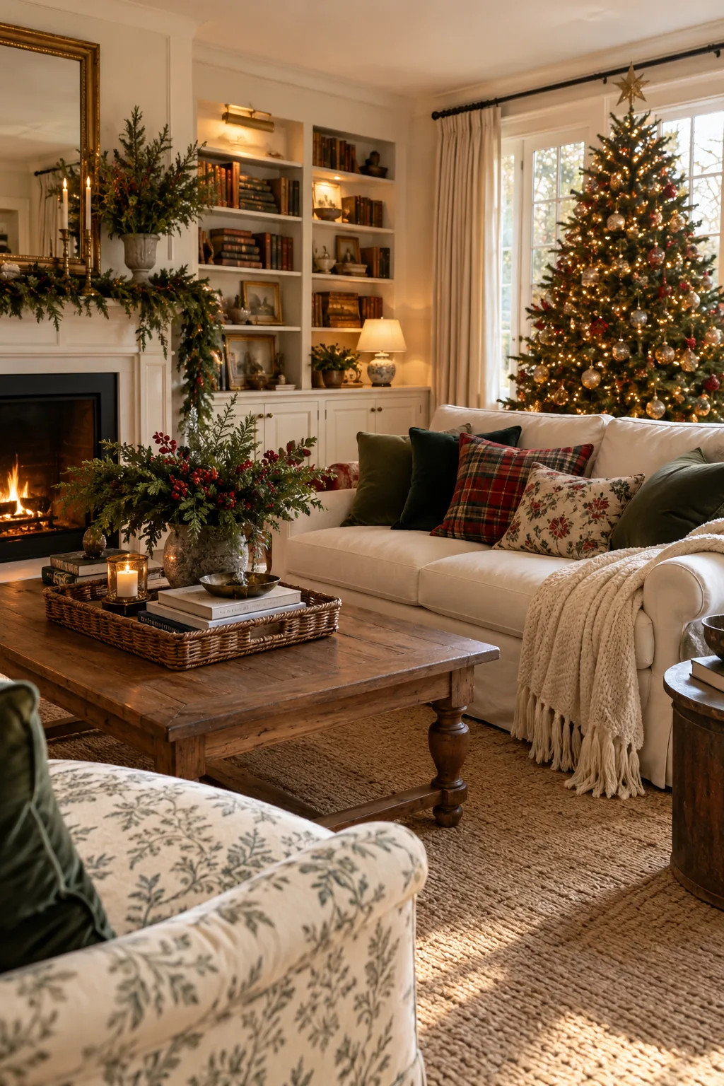 Warm Up a Slipcovered Sofa in a warm Nancy Meyers-inspired Christmas home