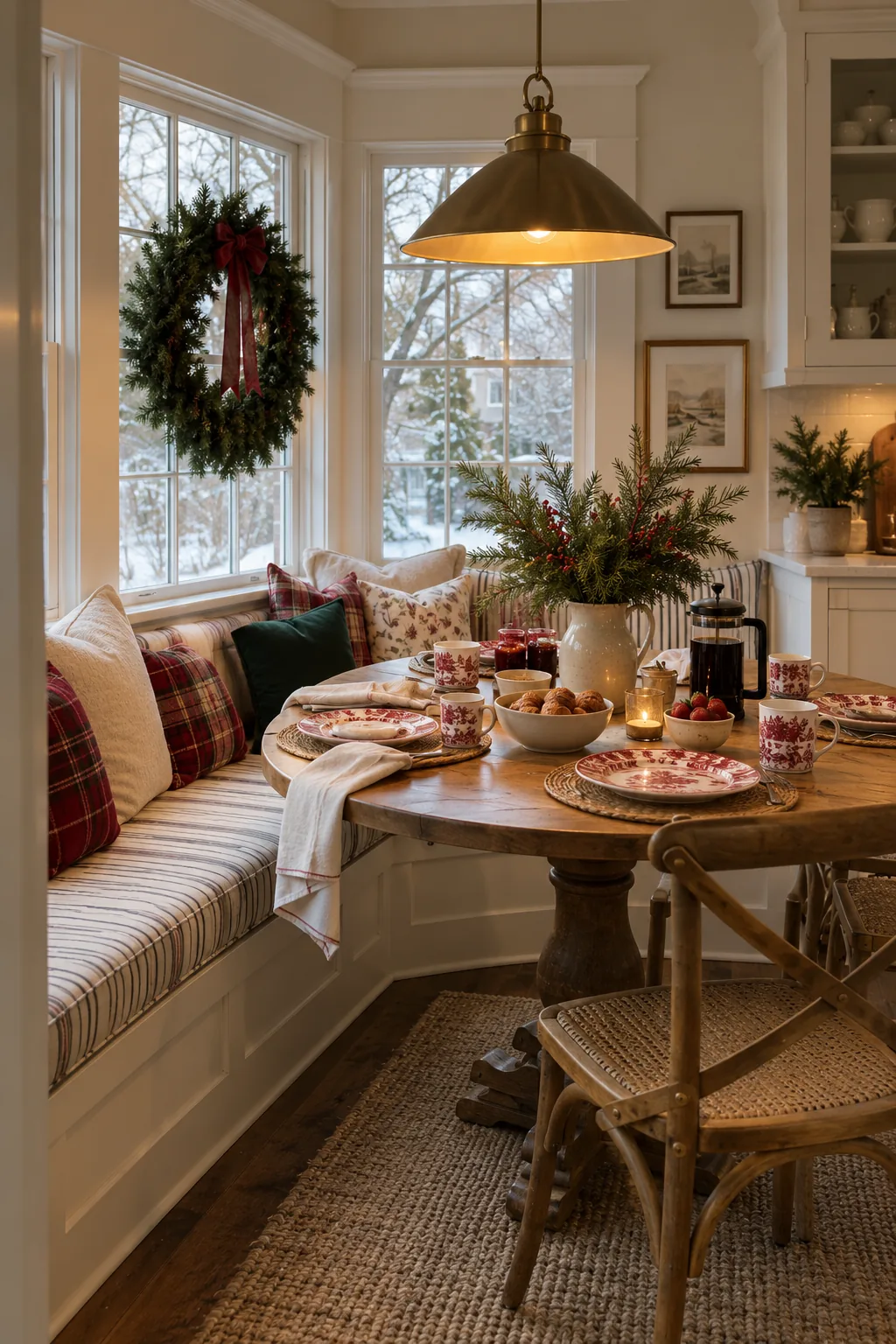 Make the Breakfast Nook Feel Festive in a warm Nancy Meyers-inspired Christmas home