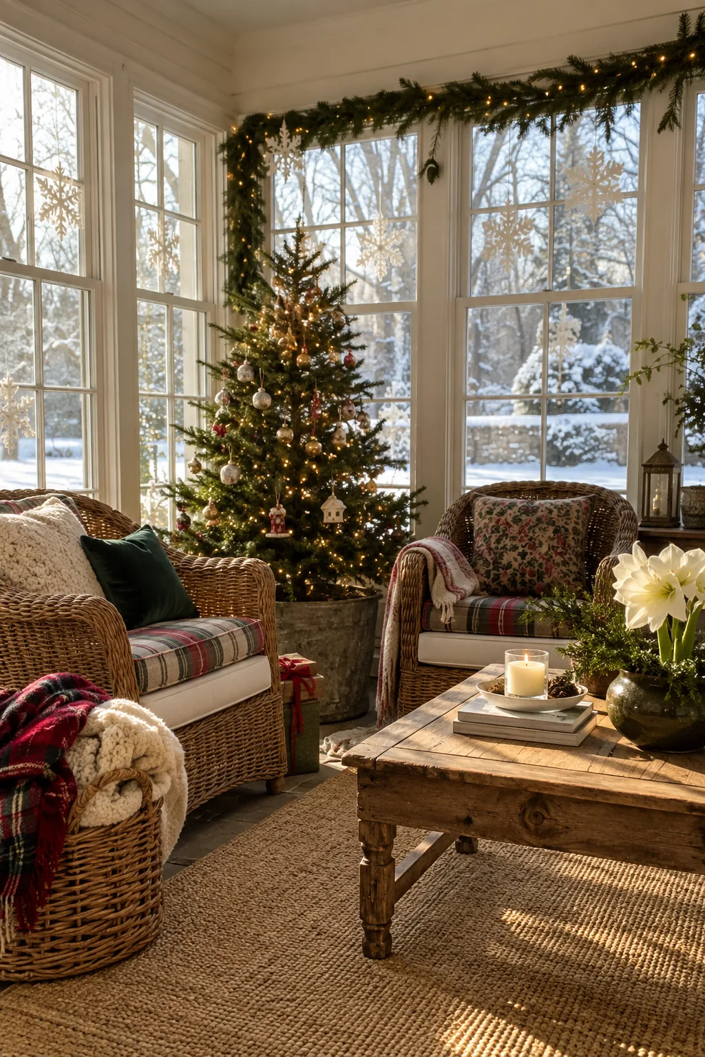 Make the Sunroom a Winter Retreat in a warm Nancy Meyers-inspired Christmas home